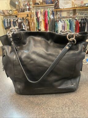 Coach Black Leather Shoulder Bag with Silver Hardware